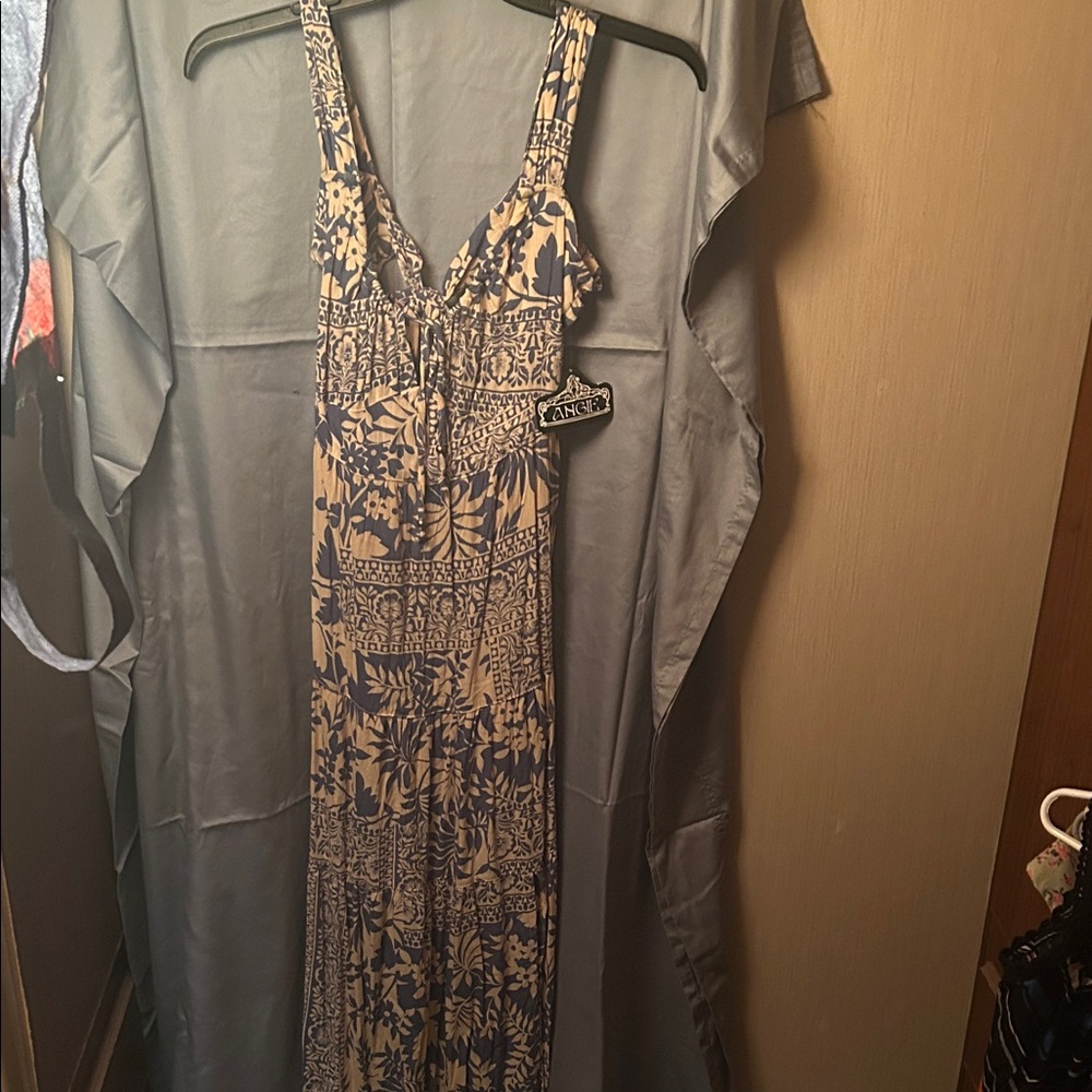 Ann Taylor Navy and Beige Floral Maxi Dress
